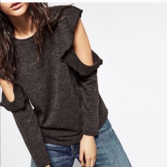 Zara Sweaters - Zara Cold Shoulder Ruffle Sweater